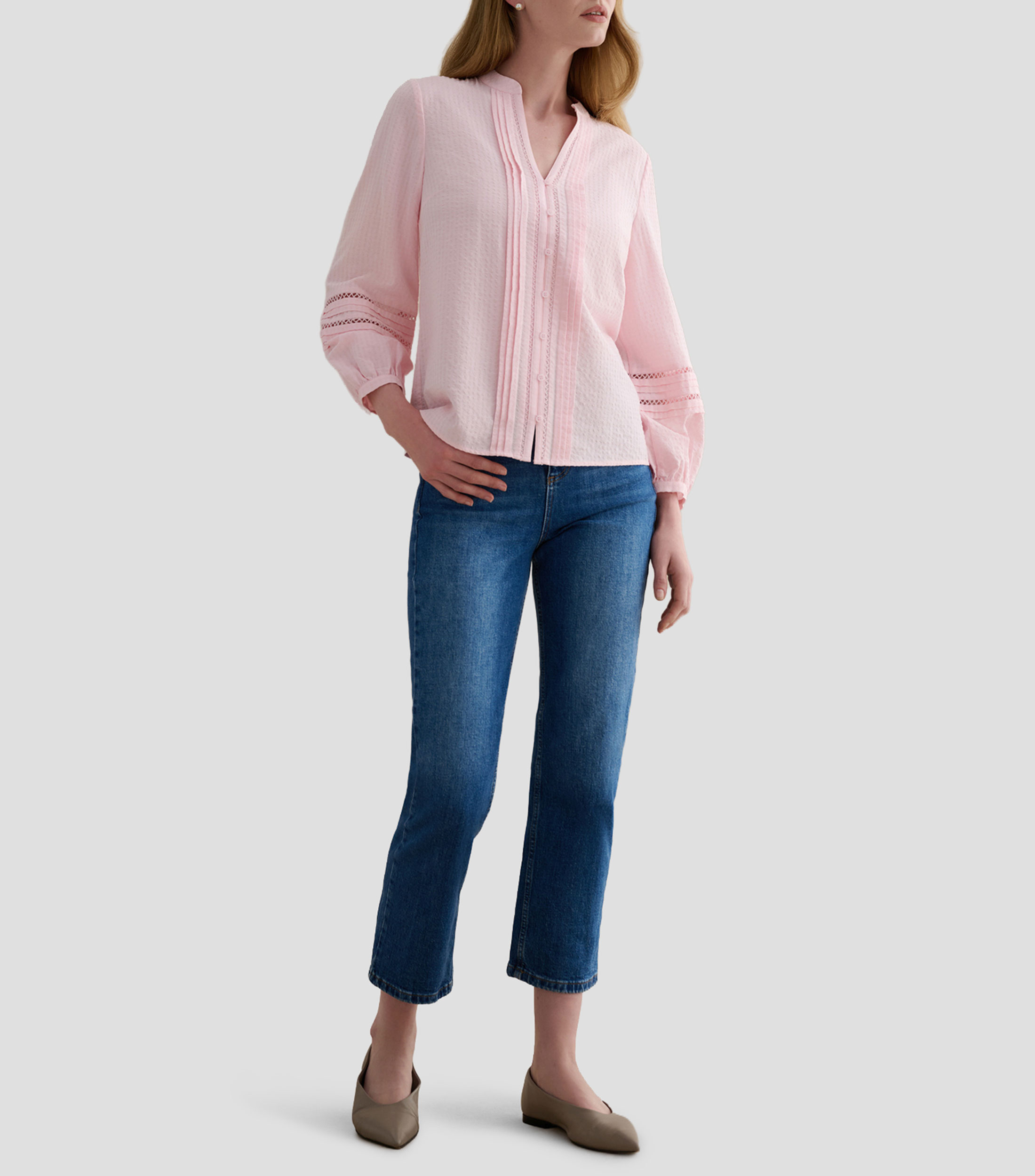 Blusa con microdiseños manga larga Mujer